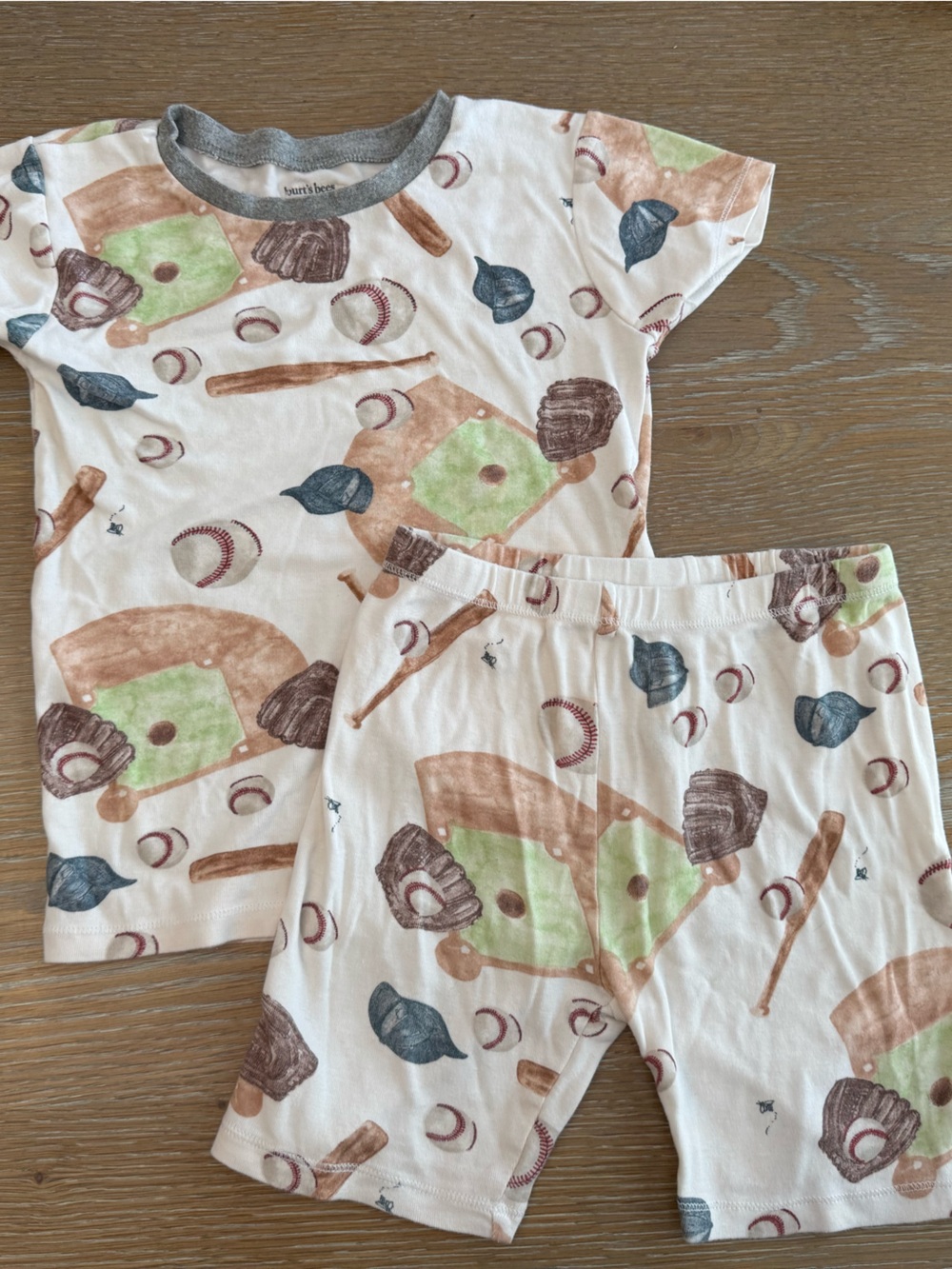 Burt's Bees Kids Baseball Pajama Set - Cream, Brown & Green, 8Y, barely worn